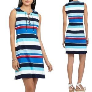 CHAPS Sleeveless Striped Lace up Neckline Cotton Dress Size Large